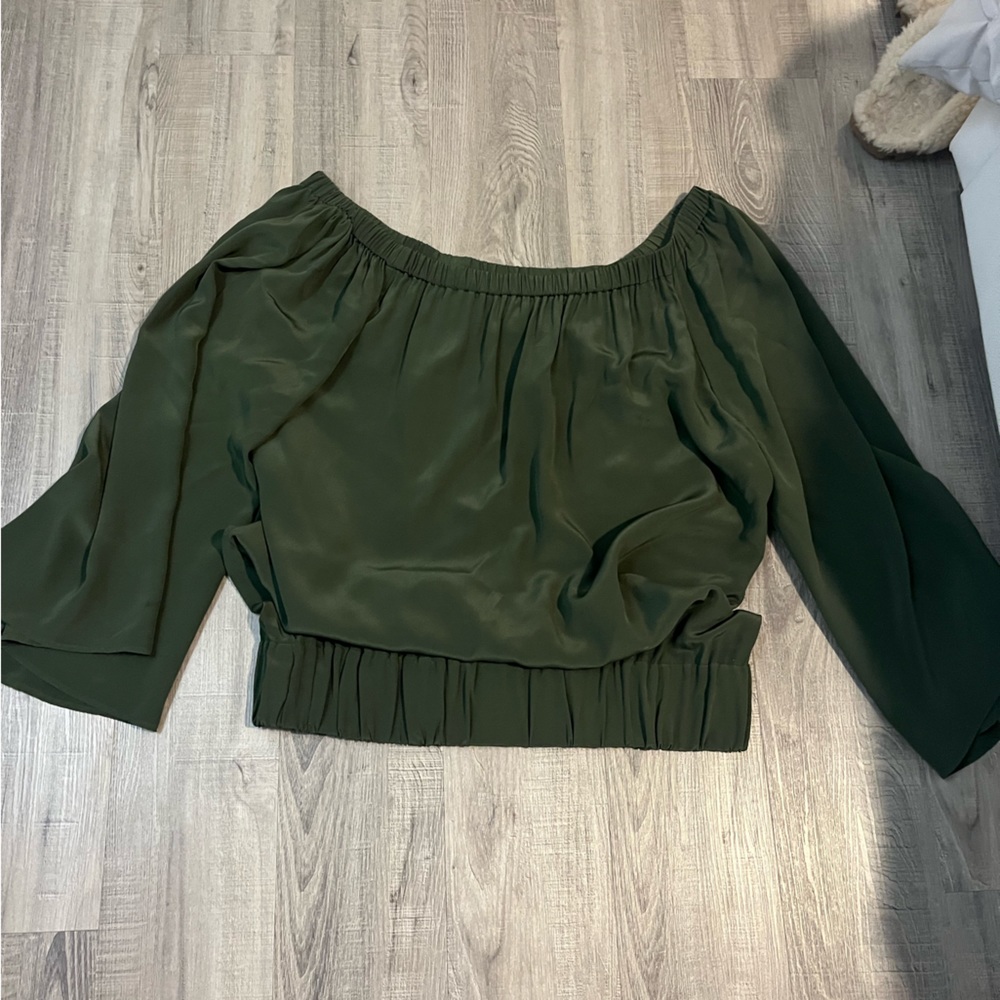 Off the shoulder one sleeve army green top